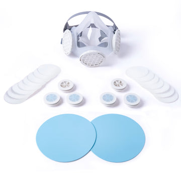 OmniMask Starter Bundle includes adapters for both 3M and Honeywell filters plus 15-pack of E100 filters and free set of pressure-seal check pads.
